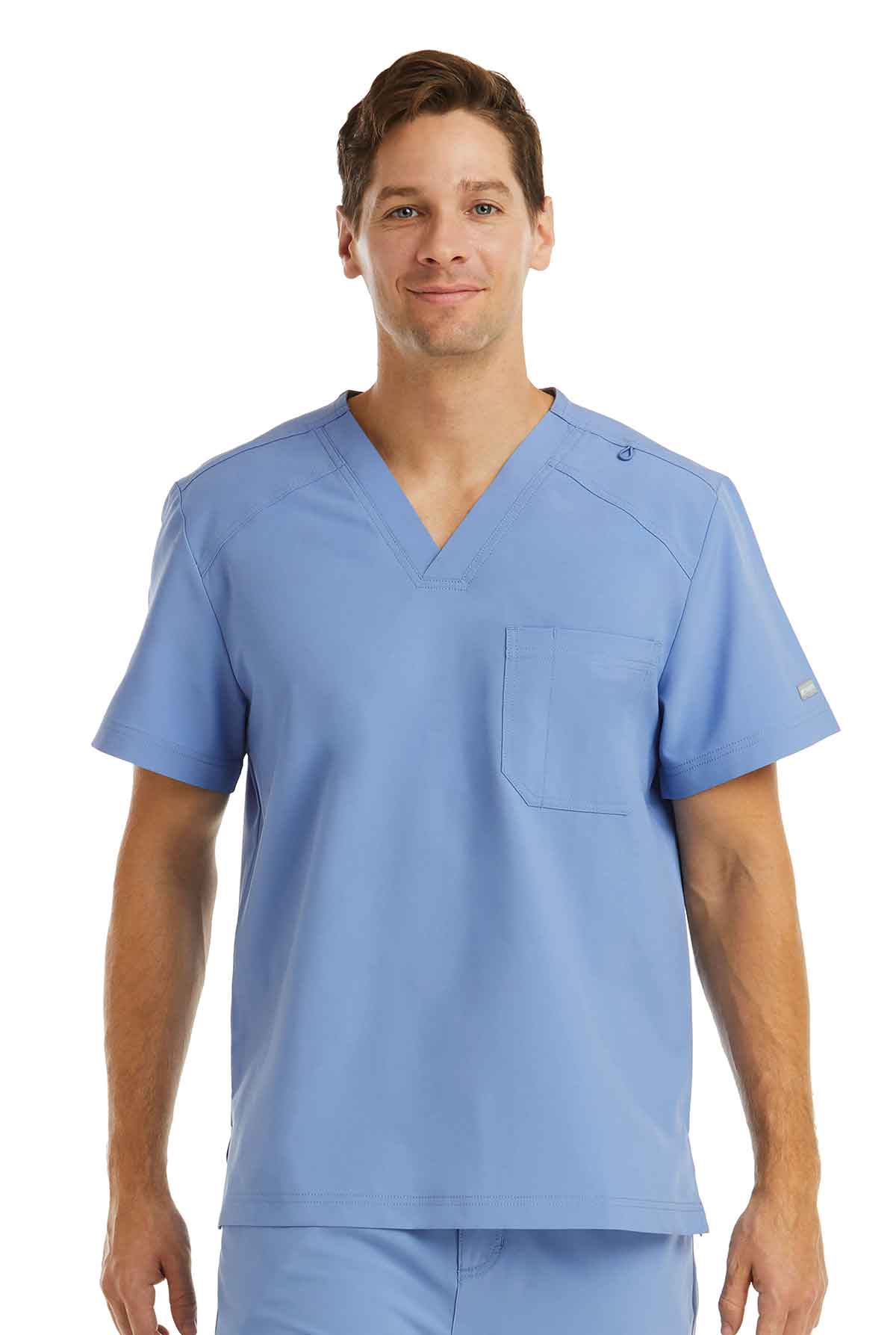 Men's Chest Pocket V-neck Top (Ceil Blue) TCC Respiratory Program