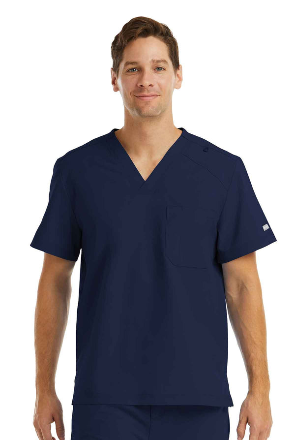 Men's Chest Pocket V-neck Top (Navy) Nursing