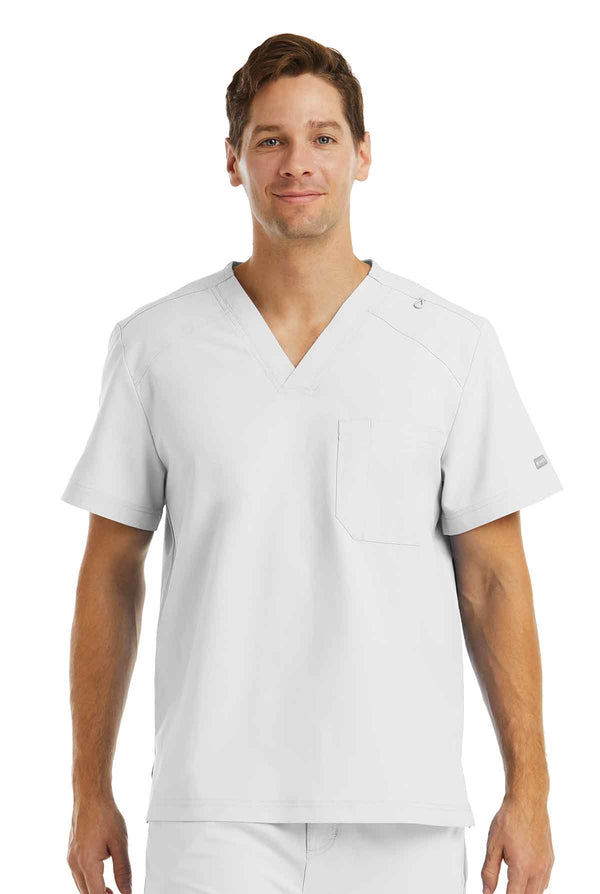 Men's Chest Pocket V-neck Top (White) Diagnostic Medical Sonography