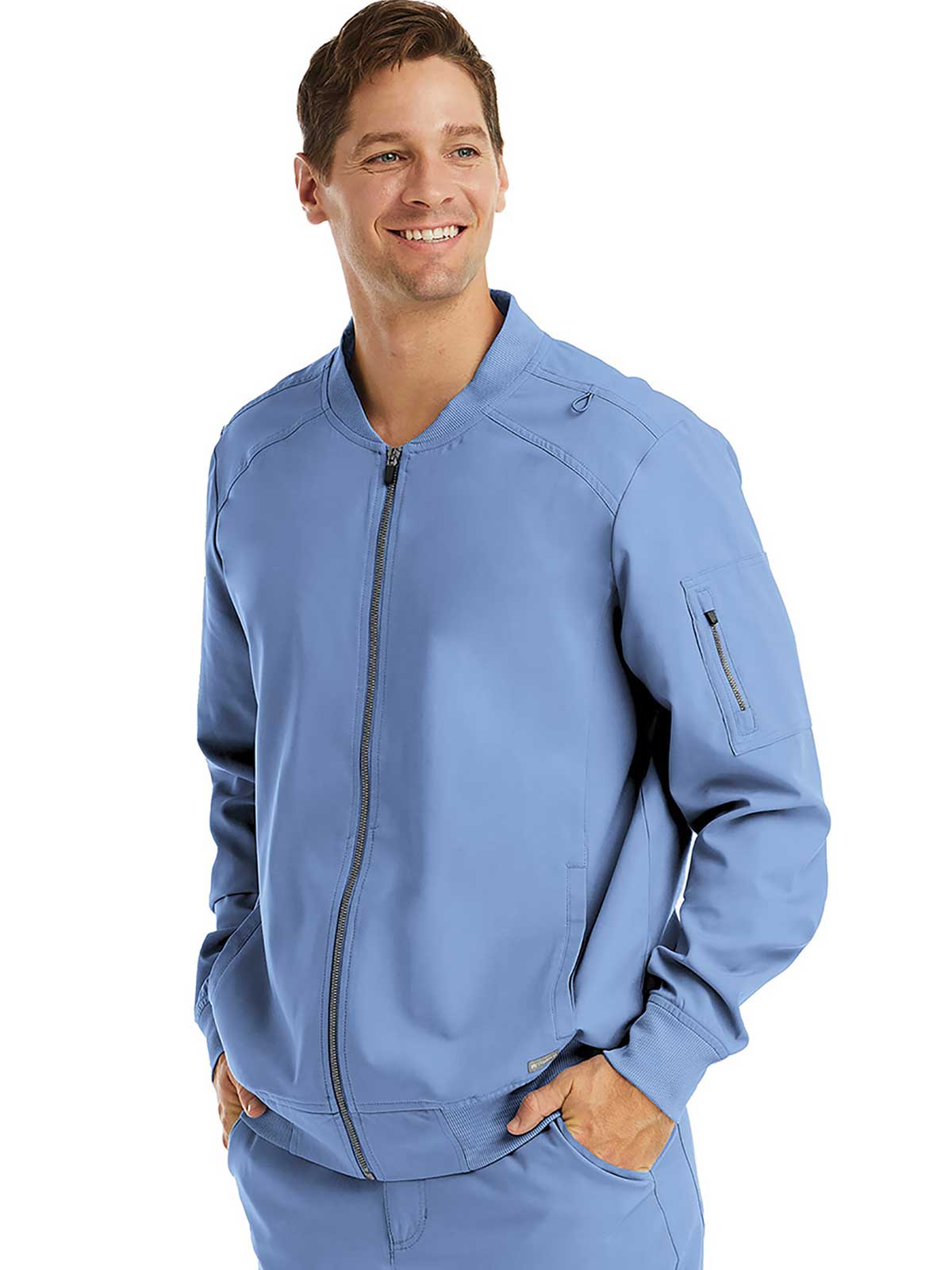 Men’s Front Zip Warm-up Jacket (Ceil Blue) TCC Respiratory Program