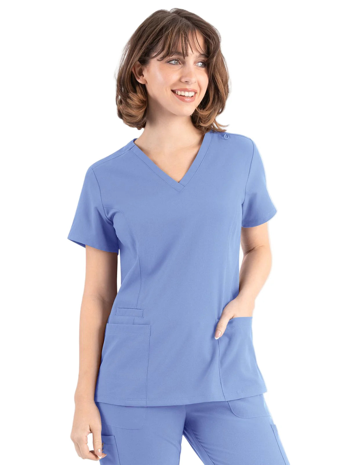 Women’s Double V-neck Top (Ceil Blue) TCC Respiratory Program