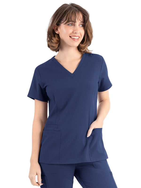Women’s Double V-neck Top (Navy) Nursing